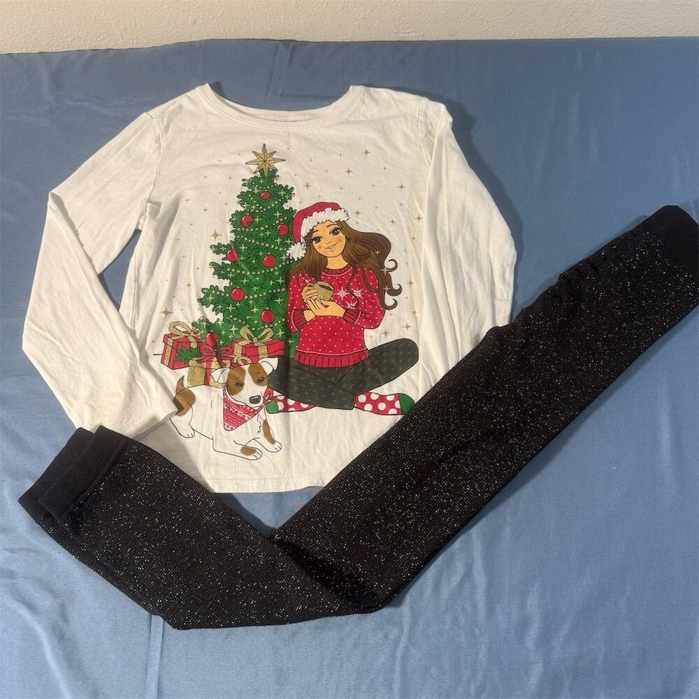 The Children's Place Girls Christmas Tee & Glitter Leggings Set Size 7-10
